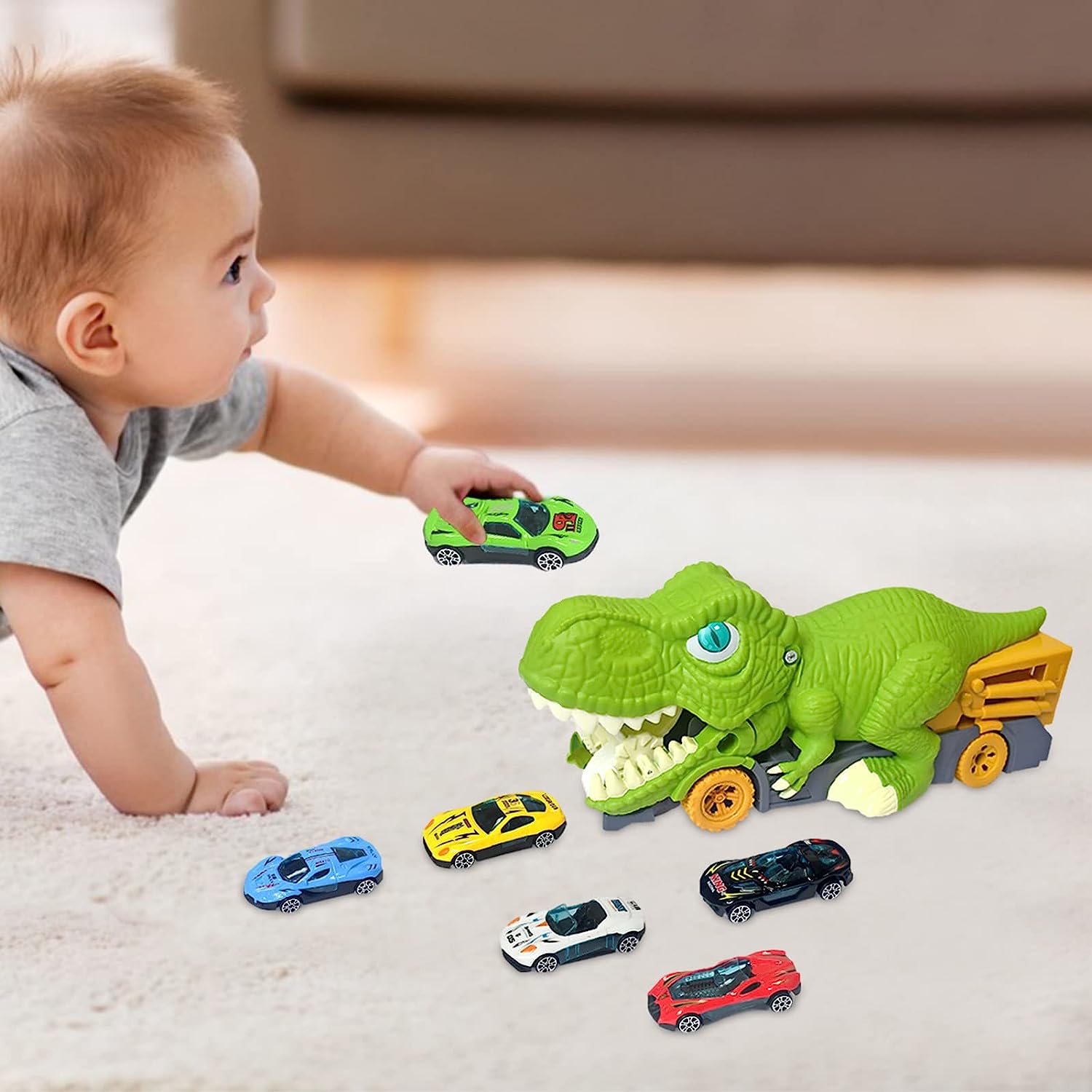 Dinosaur Playset Interactive Chomping Includes Six Cars & Map