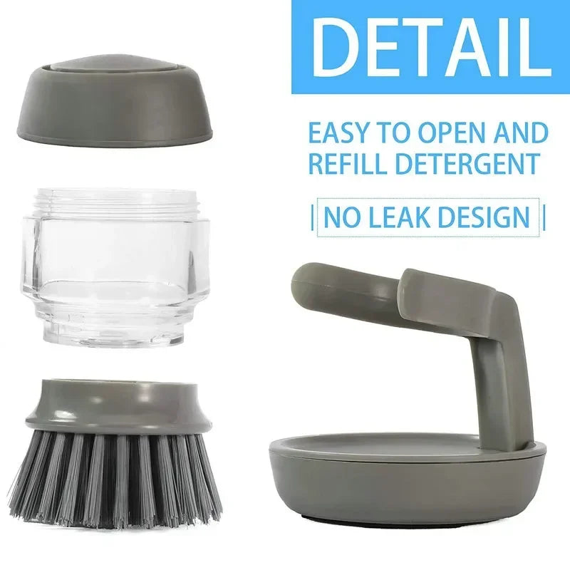 Dish Brush Built-In Soap Dispenser Ergonomic Non-Slip Handle
