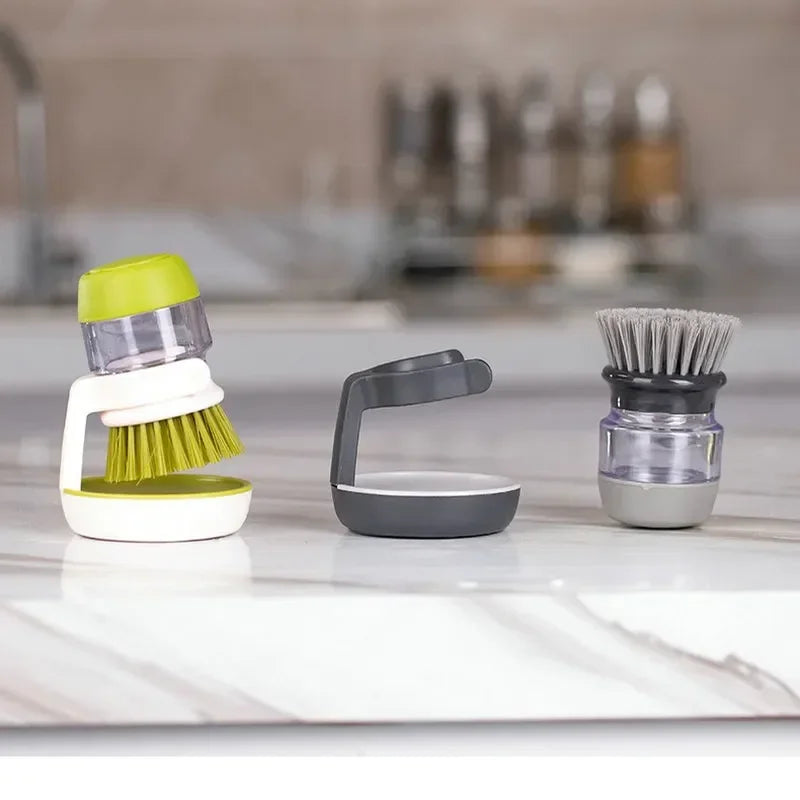 Dish Brush Built-In Soap Dispenser Ergonomic Non-Slip Handle
