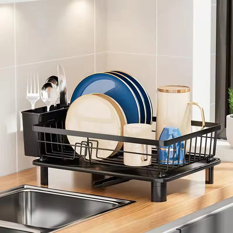 Dish Drainer Integrated Water Outlet Stainless Steel Large Capacity