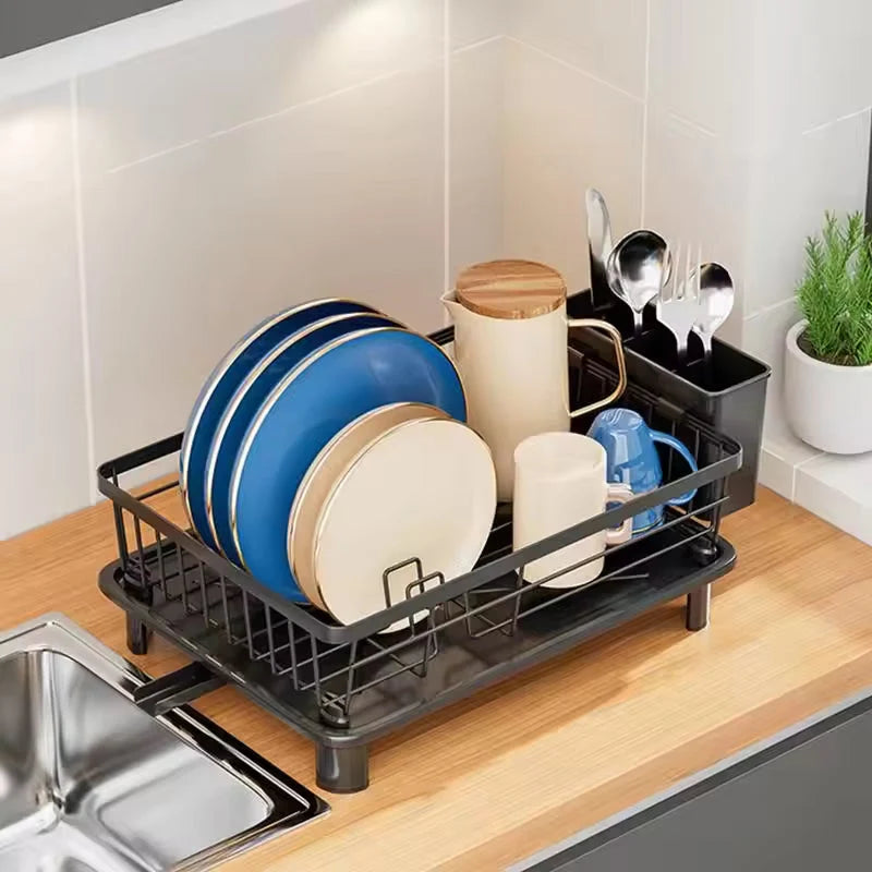 Dish Drainer Integrated Water Outlet Stainless Steel Large Capacity