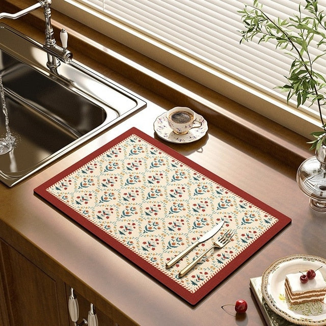 Dish Drying Mat Absorbent Polyester Non-Slip Antibacterial