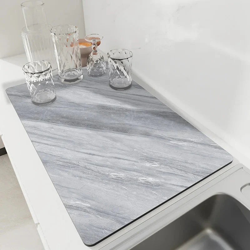 Dish Drying Mat Quick-Drying Diatomite Non-Slip Rubber Base
