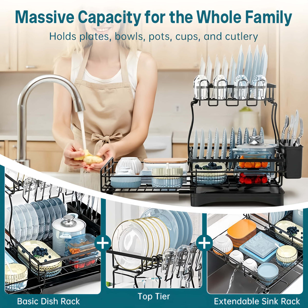 Dish Rack Two-Tier Pull-Out Side & Drip Tray