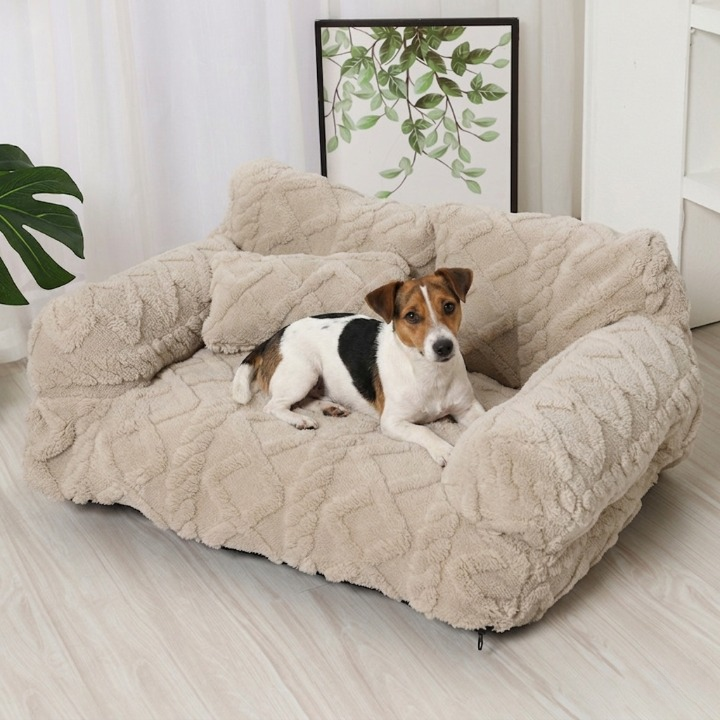 Dog Bed Plush Velour Bolster & Supportive Filling