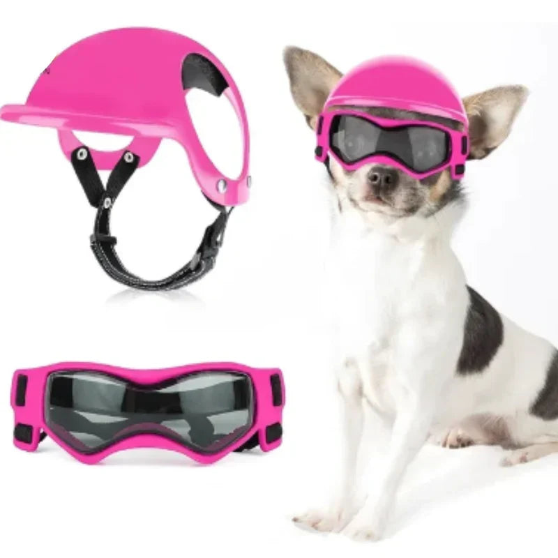 Dog Helmet & Goggles Adjustable Fit & Polycarbonate Lenses