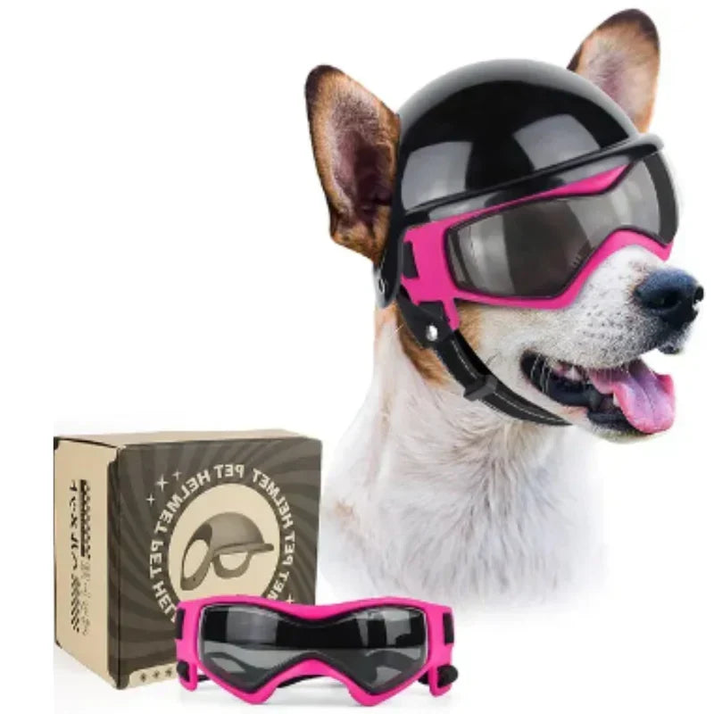 Dog Helmet & Goggles Adjustable Fit & Polycarbonate Lenses