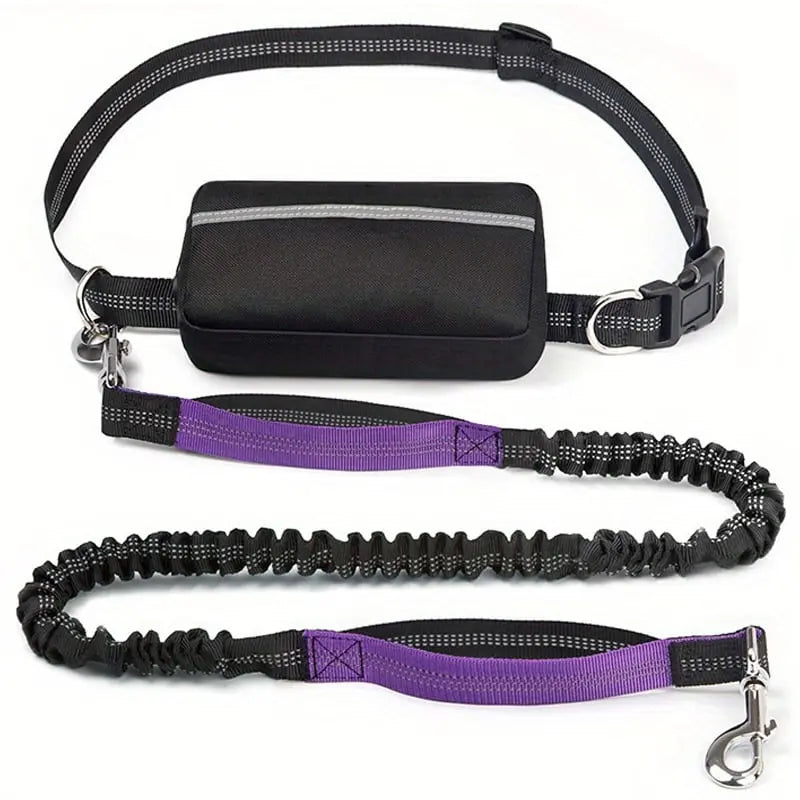 Dog Leash Hands-Free Shock-Absorbing Bungee & Zipper Pocket