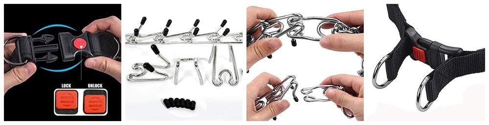 Dog Training Collar Quick-Release Buckle & D-Ring Chrome-Plated Chain