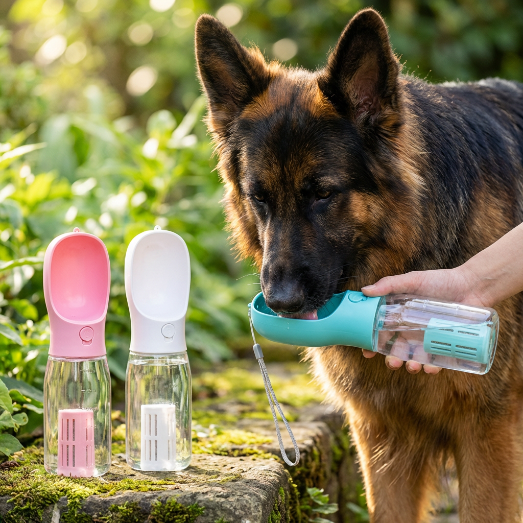 Dog Travel Water Bottle 3-in-1 600ml Built-In Bowl