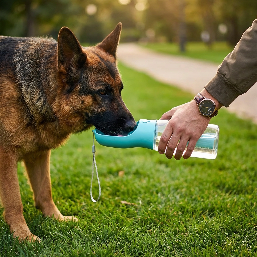 Dog Travel Water Bottle 3-in-1 600ml Built-In Bowl