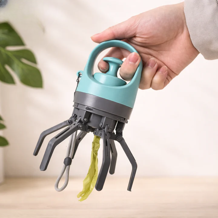 Dog Waste Grabber Six-Prong Touch-Free Integrated Bag Dispenser