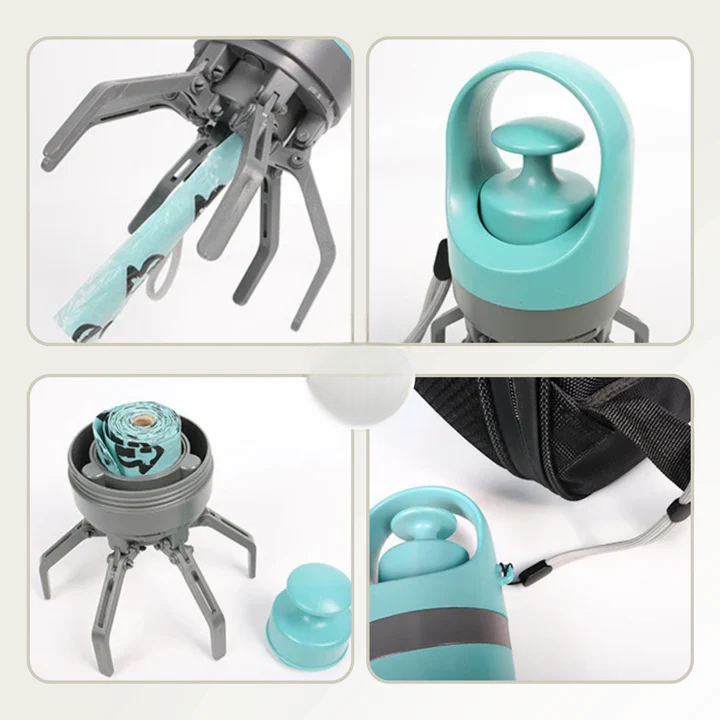 Dog Waste Grabber Six-Prong Touch-Free Integrated Bag Dispenser