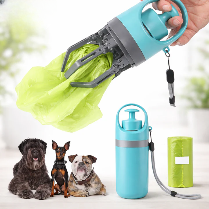Dog Waste Grabber Touch-Free Six-Prong Integrated Bag Dispenser