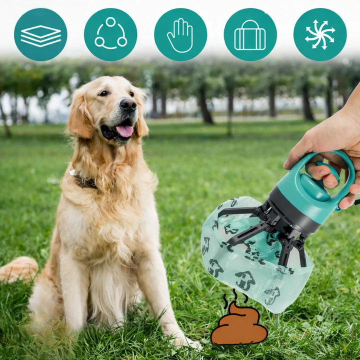 Dog Waste Grabber Touch-Free Six-Prong Integrated Bag Dispenser