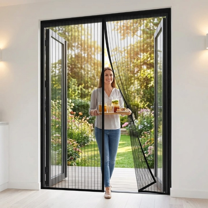 Door Curtain Polyester Mesh Self-Adhesive Magnetic Closure