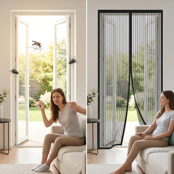 Door Curtain Polyester Mesh Self-Adhesive Magnetic Closure