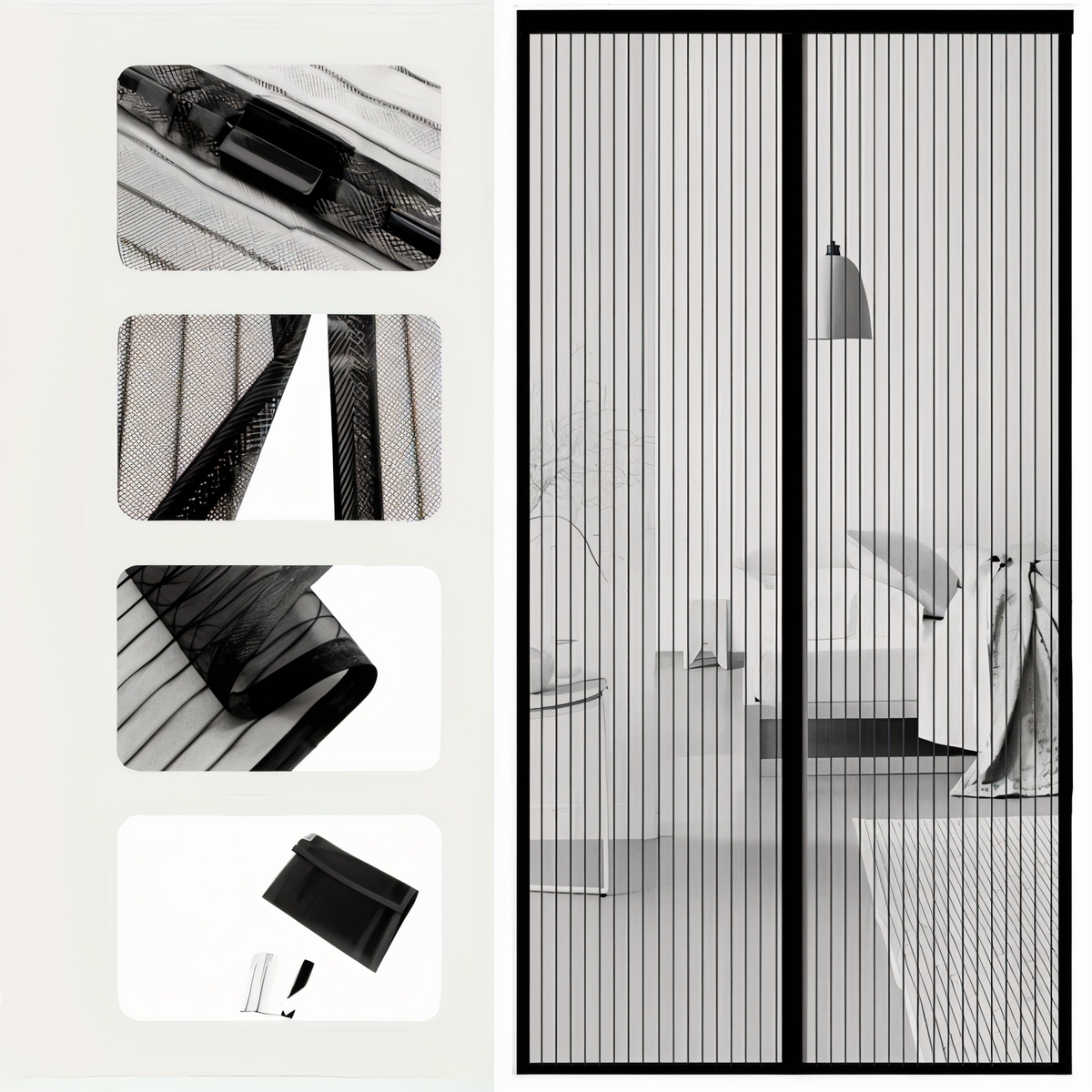 Door Insect Screen Magnetic Self-Closing No-Drill