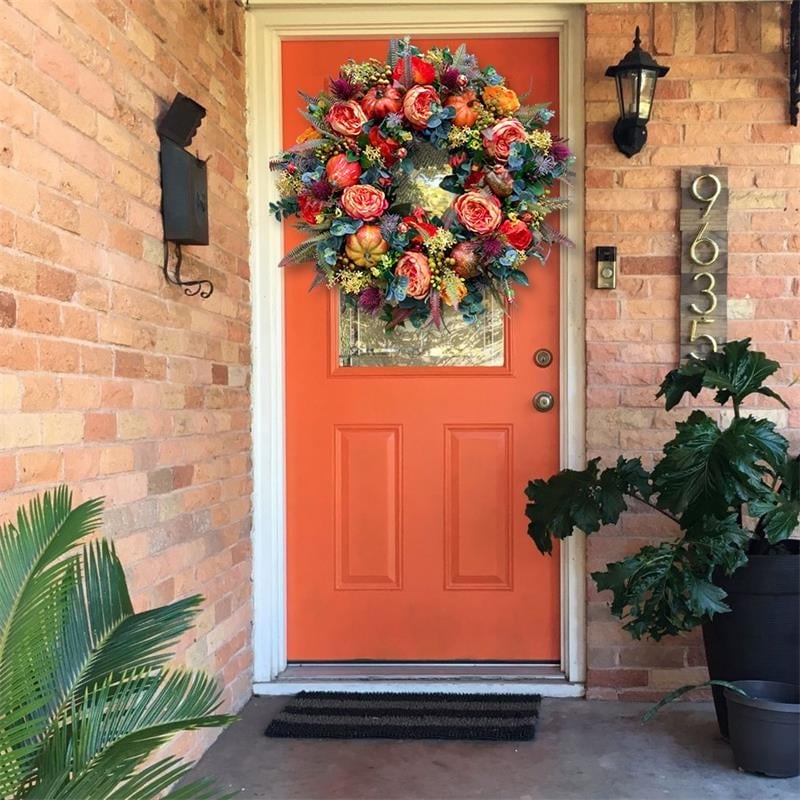 Door Wreath Handcrafted Peony & Pumpkin Indoor Outdoor