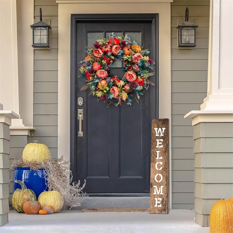 Door Wreath Handcrafted Peony & Pumpkin Indoor Outdoor