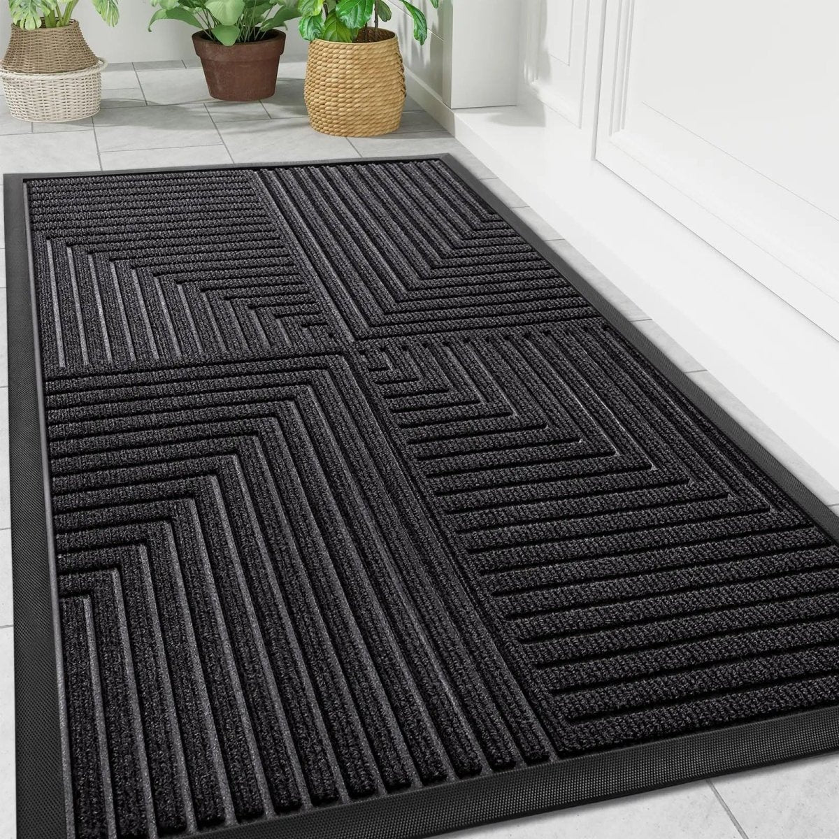 Doormat Heavy-Duty Striped Polyester Non-Slip Rubber Backing
