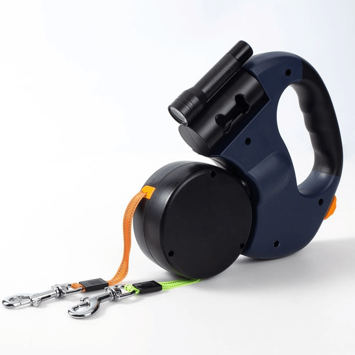 Double Dog Leash 360° Anti-Tangle One-Hand Control LED Light