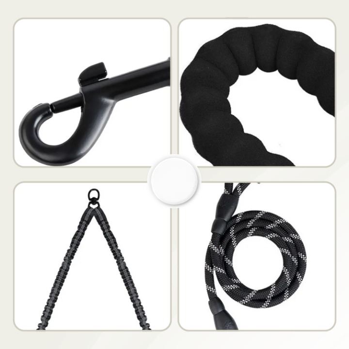 Double Dog Leash 360 Degree Swivel Shock-Absorbing Bungee