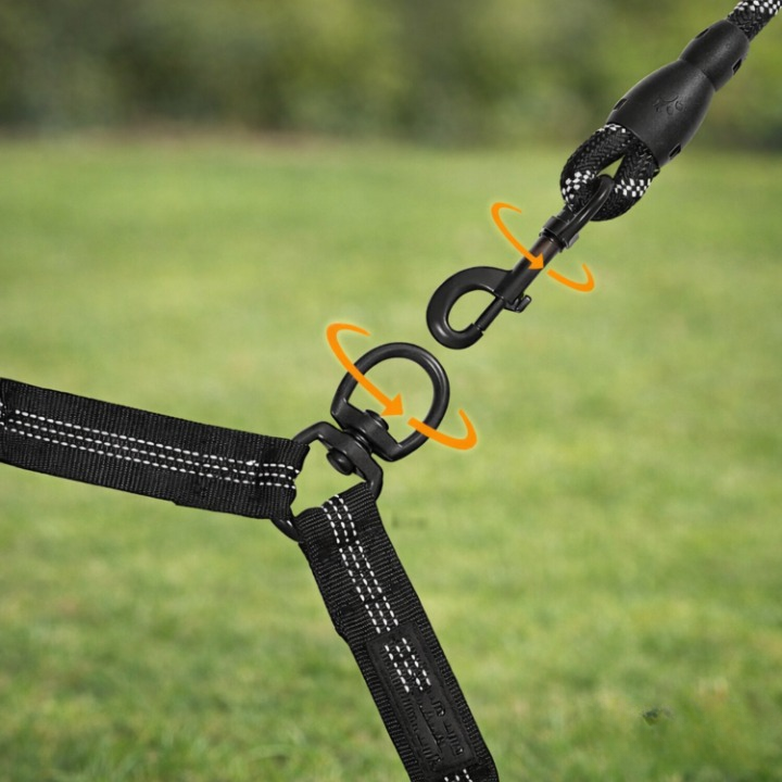 Double Dog Leash 360 Degree Swivel Shock-Absorbing Bungee