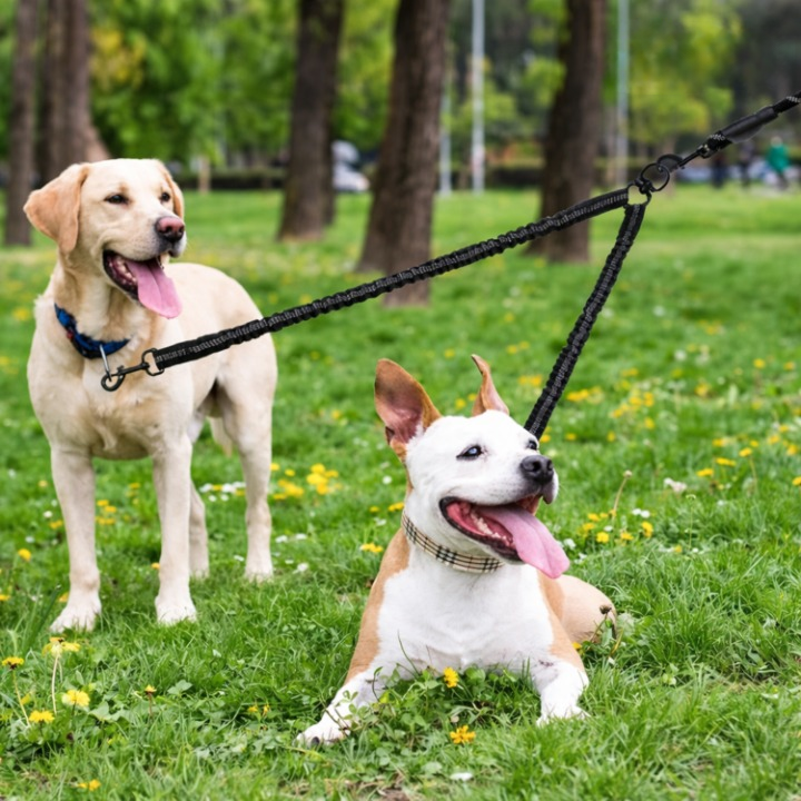 Double Dog Leash 360 Degree Swivel Shock-Absorbing Bungee