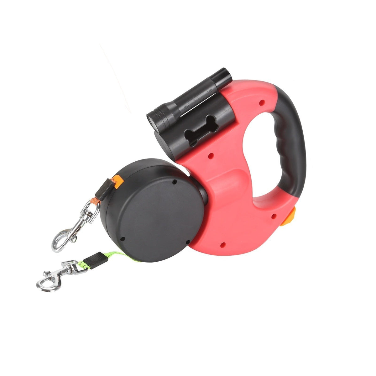 Double Dog Leash Retractable 3m LED Flashlight Color-Coded Controls
