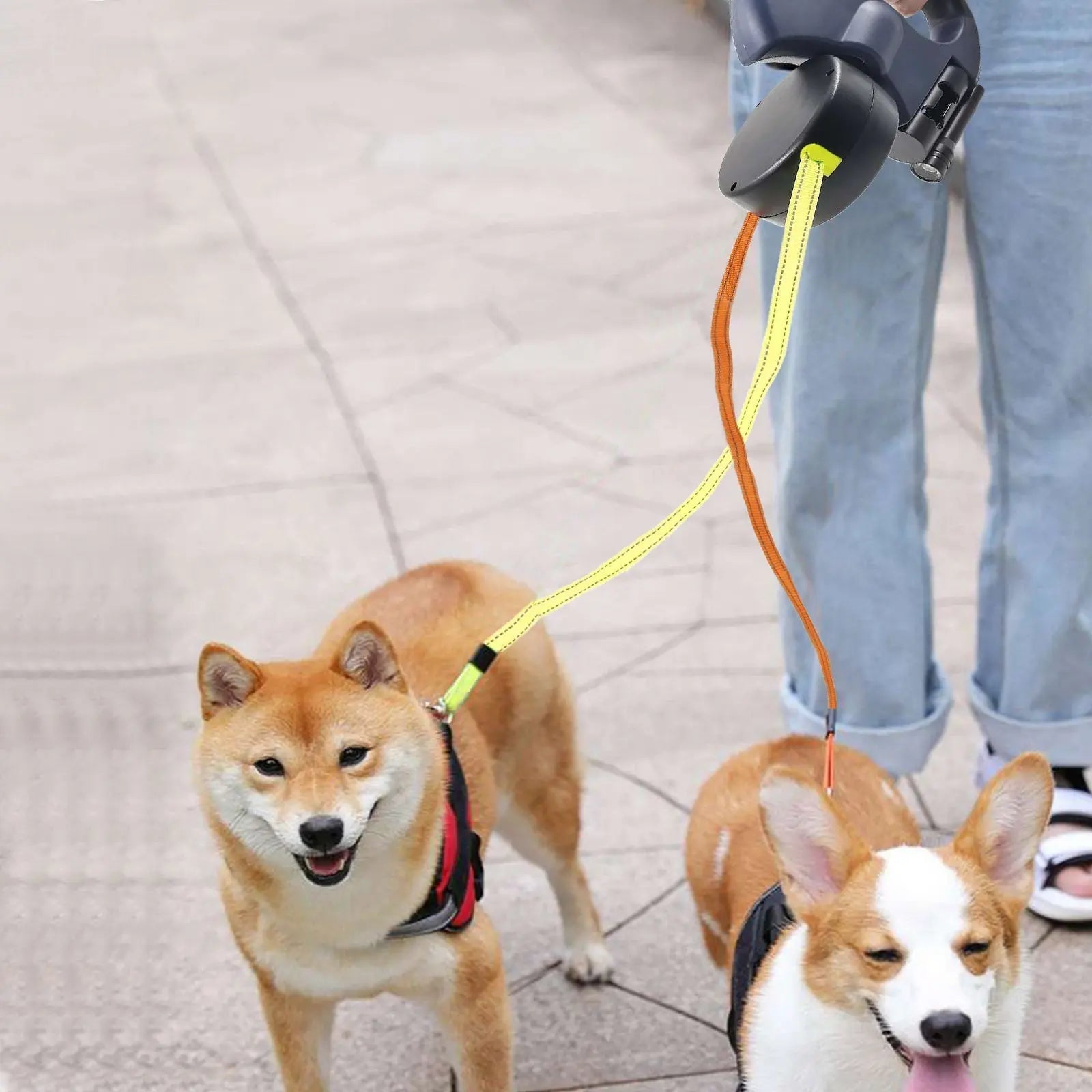 Double Retractable Leash LED & Reflective Ergonomic Handle
