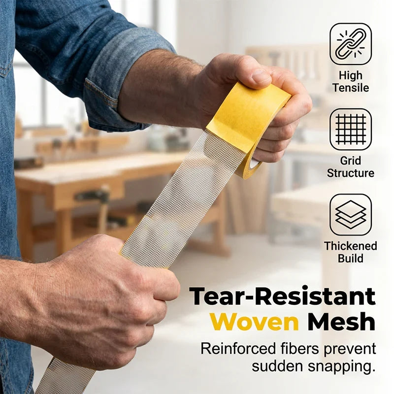 Double-Sided Tape Tear-Resistant Fabric Mesh Residue-Free 20m Roll