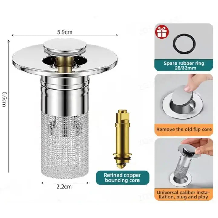 Drain Strainer Pop-Up & Hair Catcher Copper Core