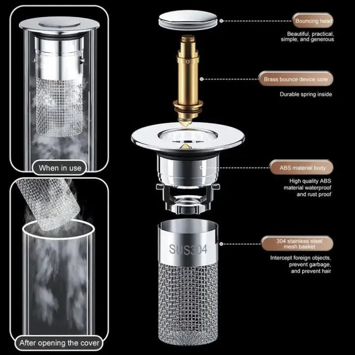 Drain Strainer Pop-Up & Hair Catcher Copper Core