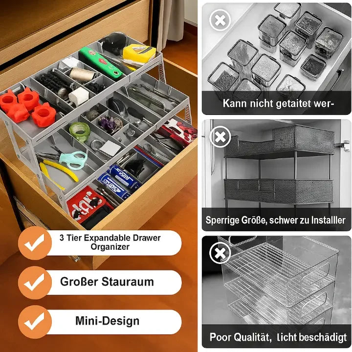 Drawer Organizer 3-Tier Expandable & Adjustable Dividers