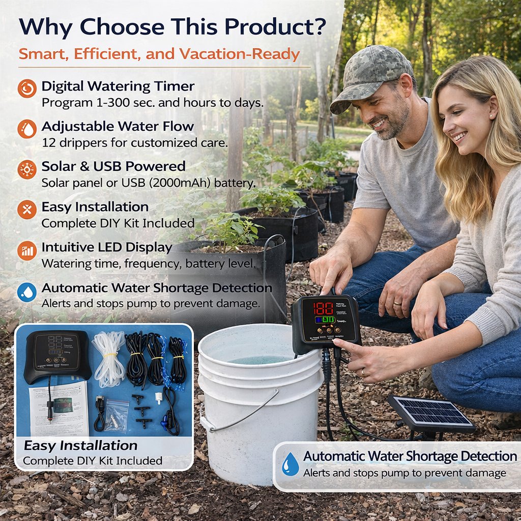 Drip Irrigation System 12-Plant Solar Digital Timer