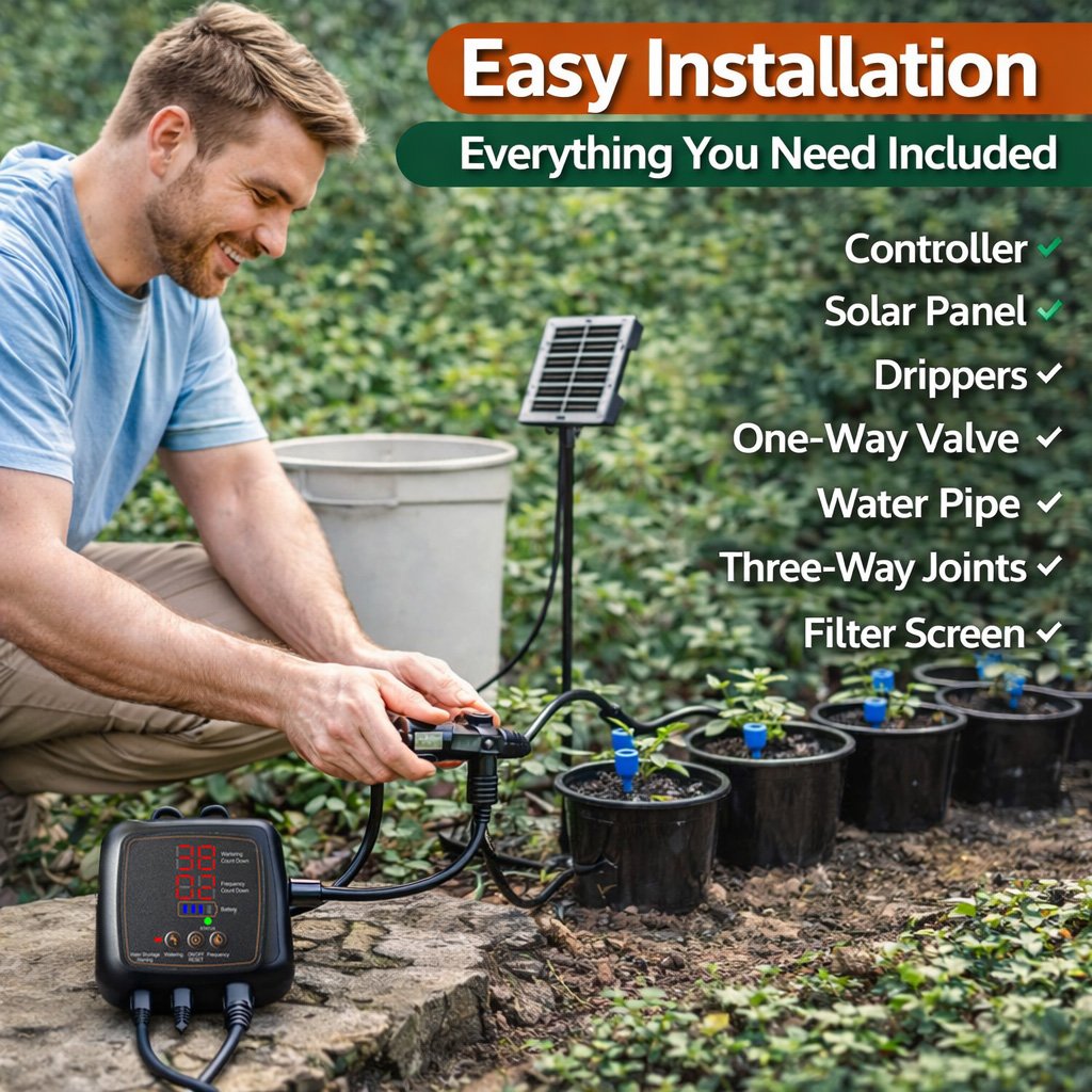 Drip Irrigation System 12-Plant Solar Digital Timer
