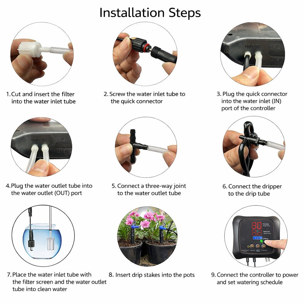 Drip Irrigation System 12-Plant Solar Digital Timer