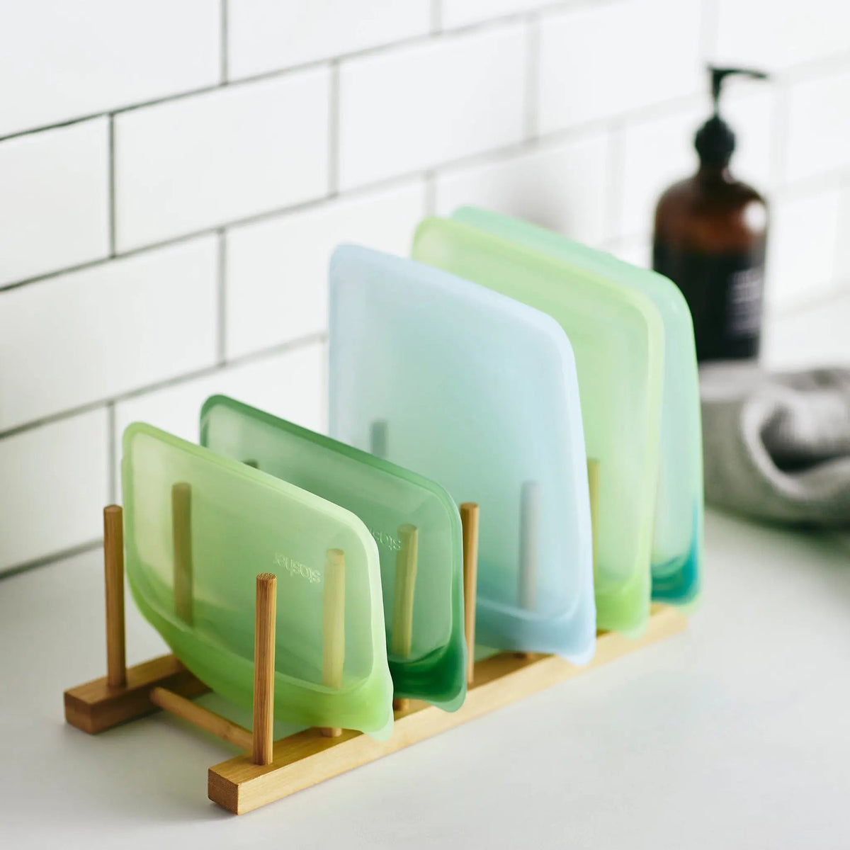 Drying Rack Bamboo Vertical Rods Holds 7 Bags