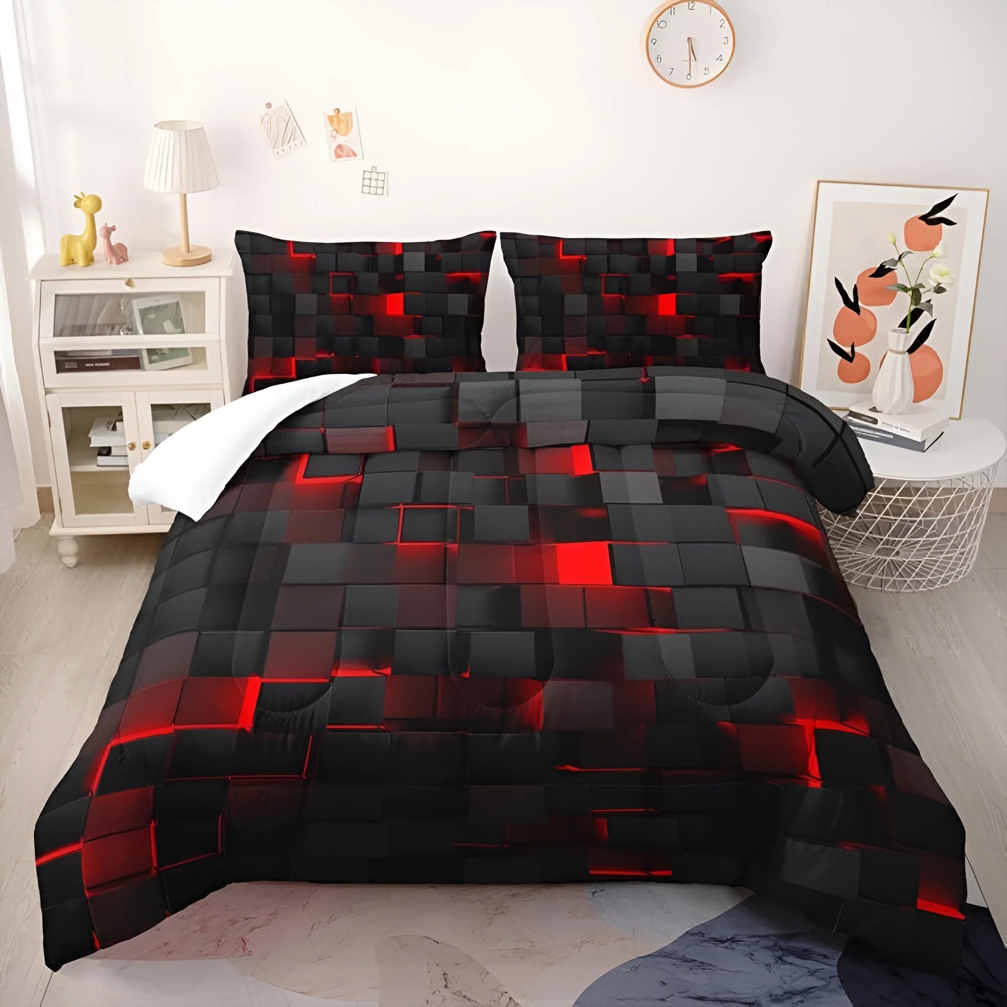 Duvet Cover Set 3D Grid Microfiber-Cotton Machine Washable