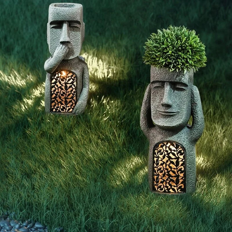 Easter Island Statue Planter Weatherproof Resin LED Base Indoor & Outdoor