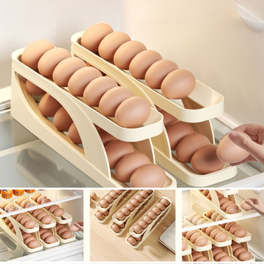 Egg Organizer Automatic Rolling 15 Egg Capacity Non-Slip Base