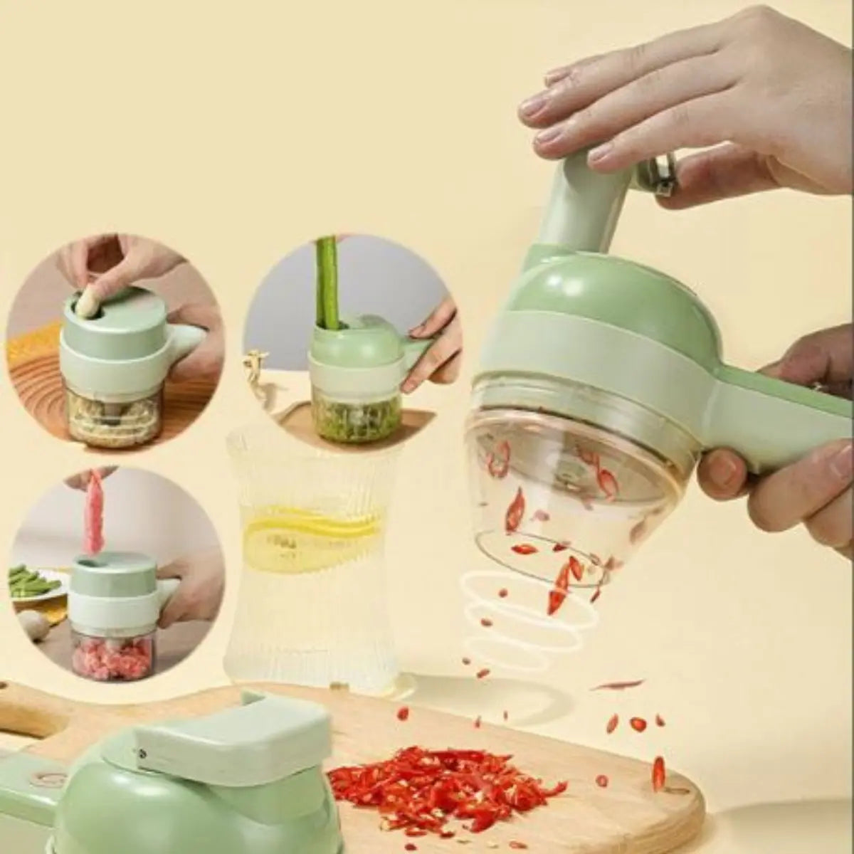Electric Chopper 4-In-1 Cordless USB Rechargeable & Self-Cleaning