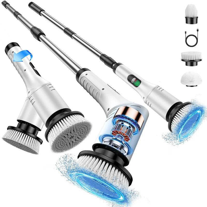 Electric Cleaning Brush Cordless LED Display Extendable Handle