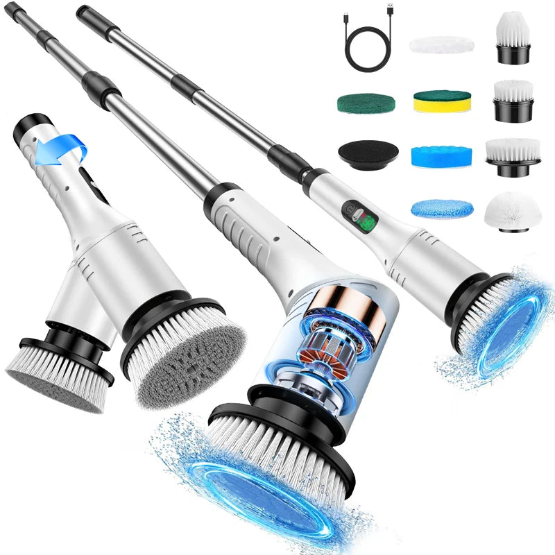 Electric Cleaning Brush Cordless LED Display Extendable Handle