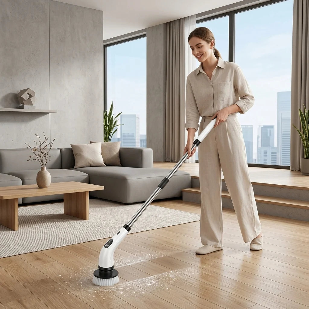 Electric Cleaning Brush Cordless Telescopic Handle 8 Interchangeable Brushes