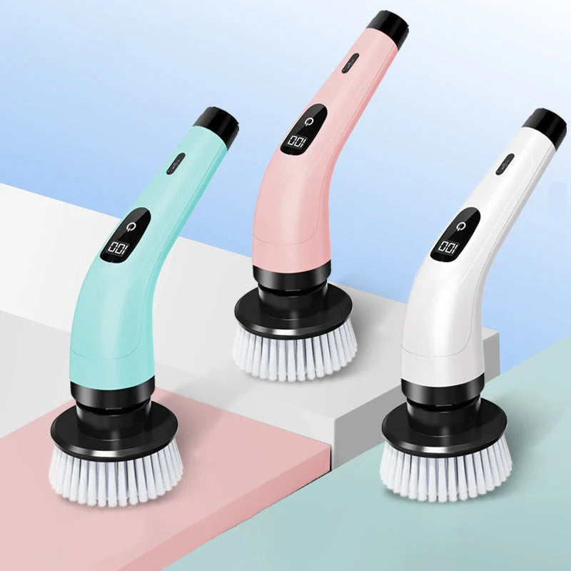 Electric Cleaning Brush Cordless Telescopic Handle 8 Interchangeable Brushes