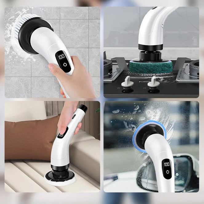 Electric Cleaning Brush Cordless Telescopic Handle 8 Interchangeable Brushes