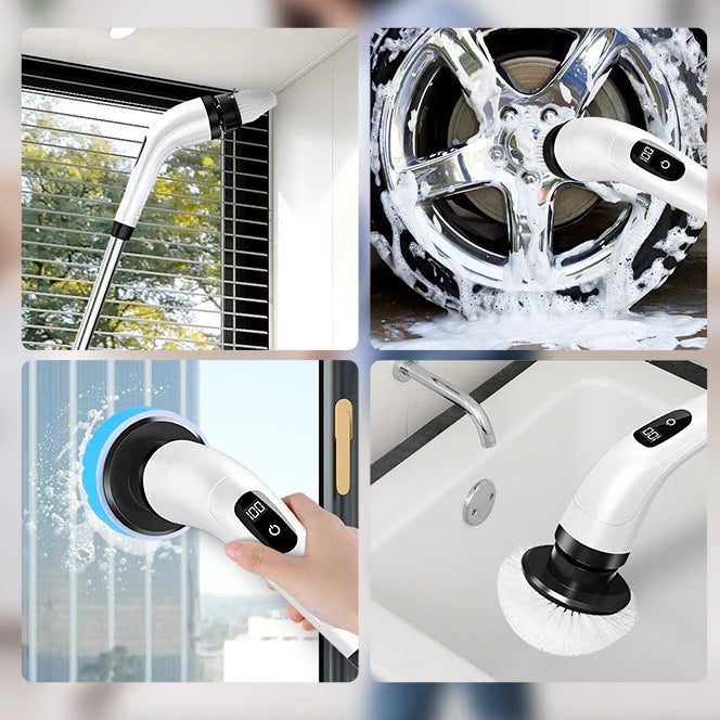 Electric Cleaning Brush Cordless Telescopic Handle 8 Interchangeable Brushes