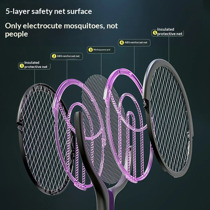 Electric Fly Swatter Rotatable Head USB Rechargeable 5-Layer Net